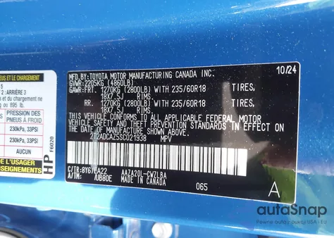 2025 Lexus Nx 250 from USA, damaged, VIN 2T2ADCAZ5SC021938